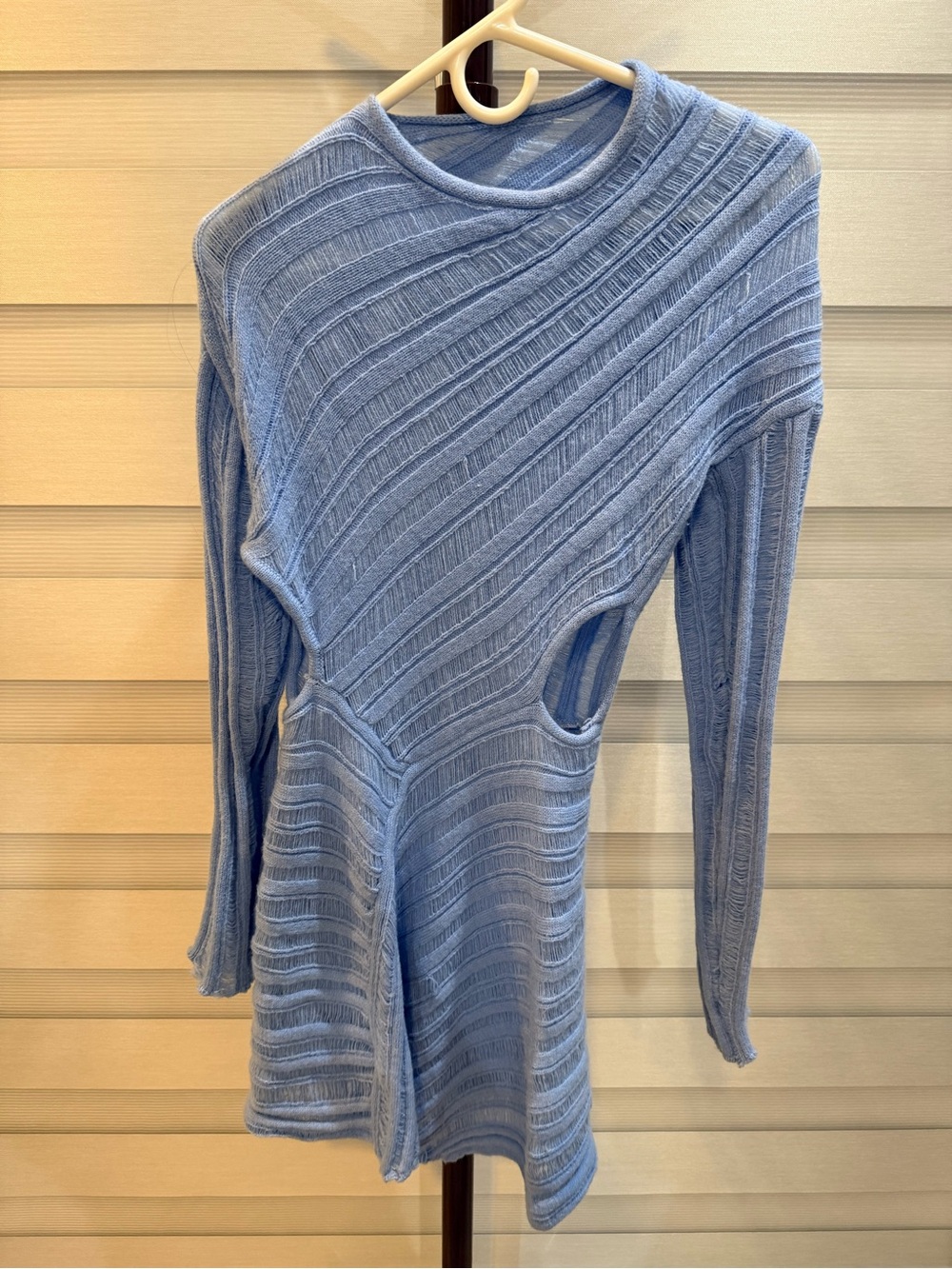 Commense Baby Blue Knit Diagonal-Detail Mini Dress - Picture 5 of 7